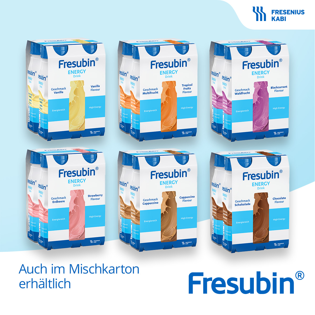 Fresubin ENERGY Drink, Mischkarton, 6 Geschmacksrichtungen, 6 x 4 x 200 ml