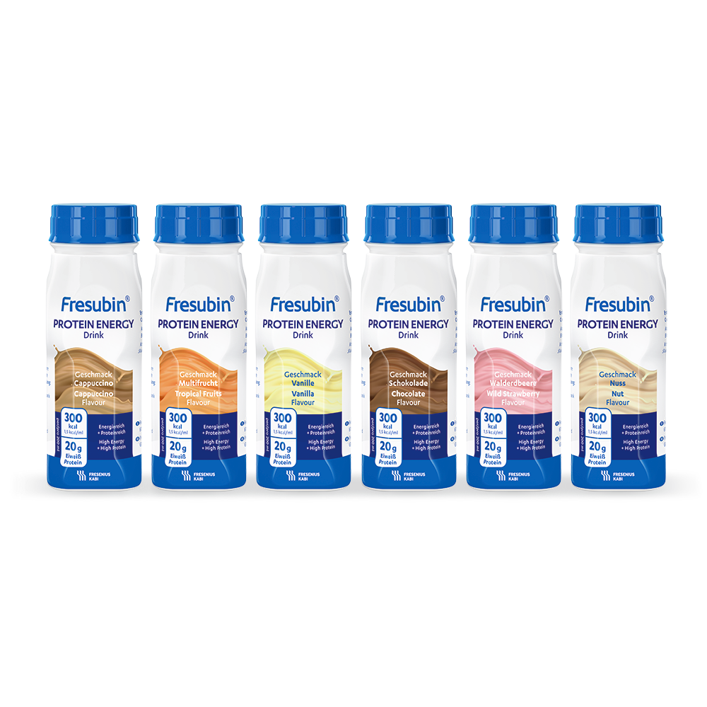 Abbildung 6 Einzelflaschen Fresubin  Protein Energy Drink , je 1 pro Geschmacksrichtung