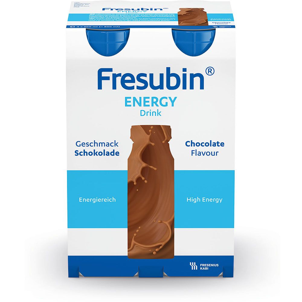 Fresubin energy DRINK, ohne Ballaststoffe, Hochkalorisch, Schokolade, EasyBottle, 4 x 200 ml