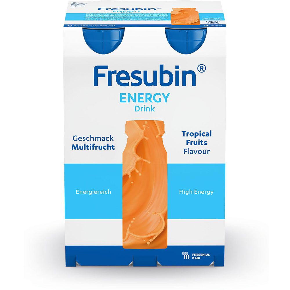 Fresubin energy DRINK, ohne Ballaststoffe, Hochkalorisch, Multifrucht, EasyBottle, 4 x 200 ml
